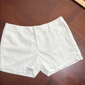 Anthropologie White High Waist Tailored Shorts Lucy Paris side lace inset detail
